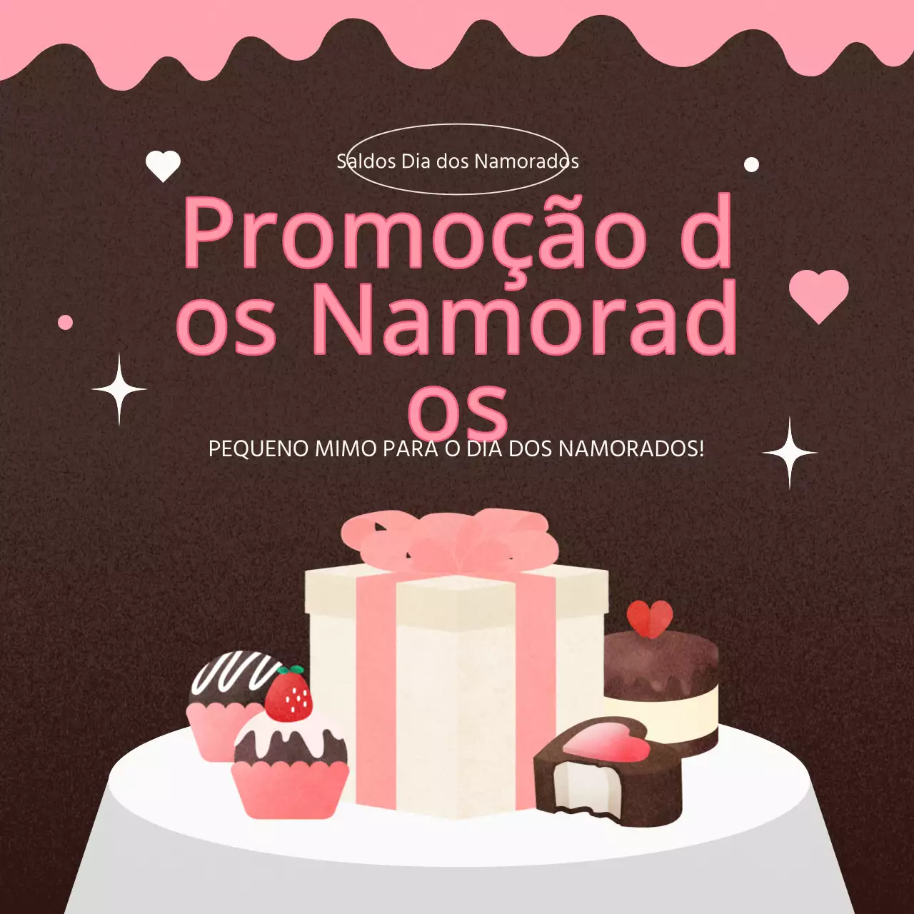 Anúncio kitsch do Dia dos Namorados em cor-de-rosa e castanho