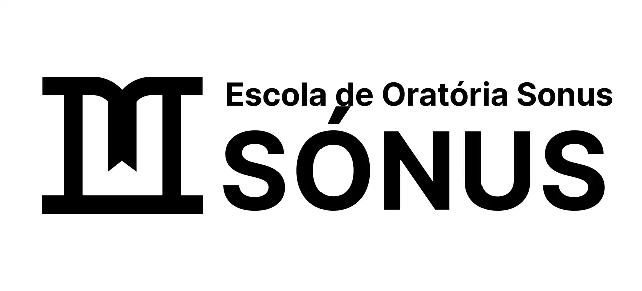 Desenho de uma escola de oratória com um ícone que representa um pódio