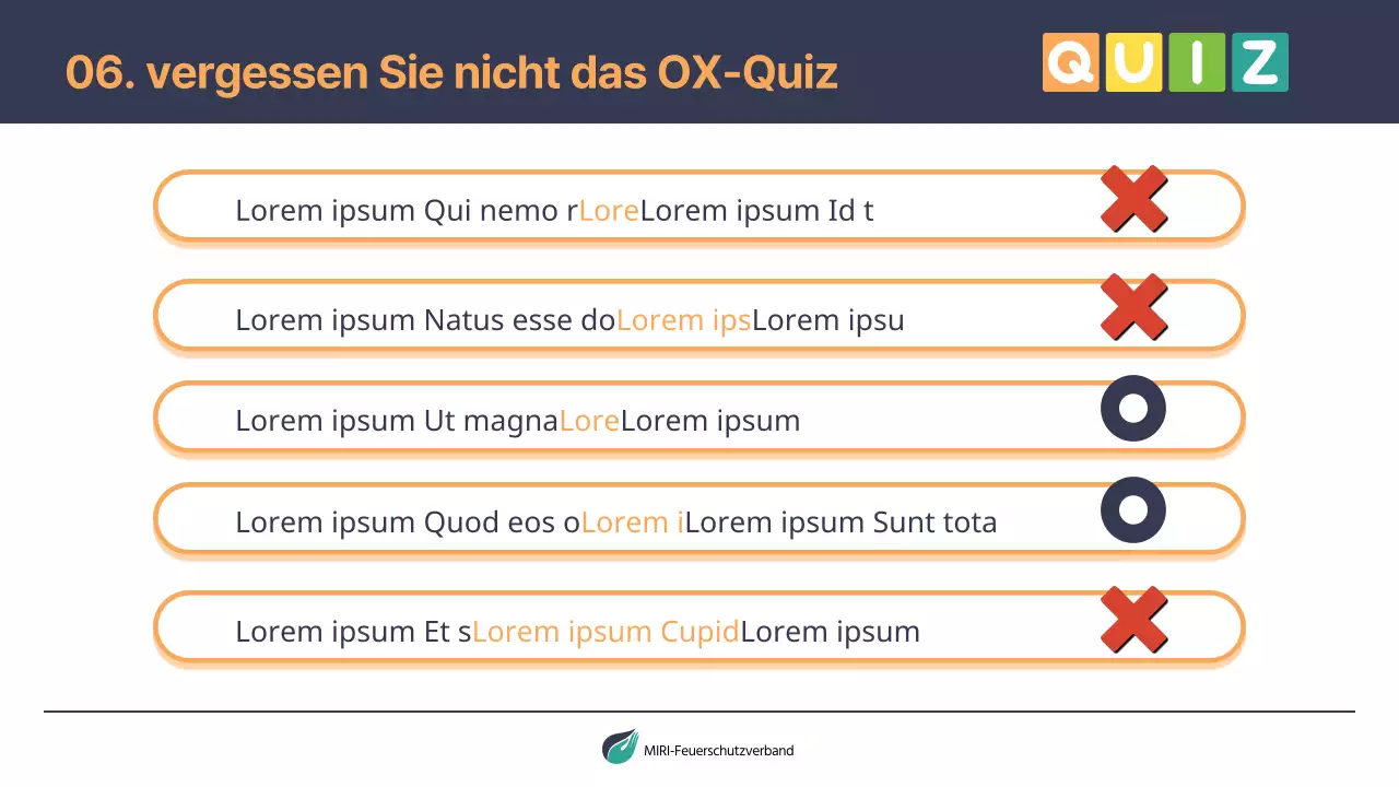 Einfaches Schulungsmaterial für den Brandschutz in Marineblau und Orange