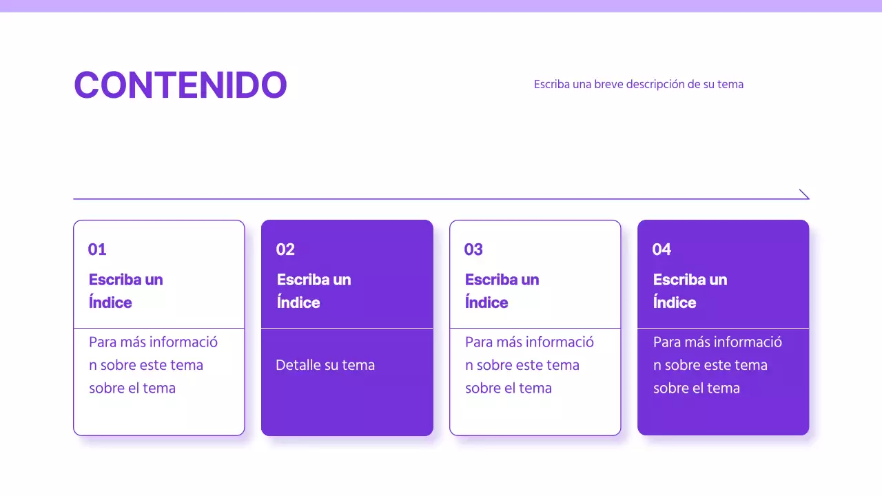 Presentación con fondo morado y blanco sencillo y sólo elementos