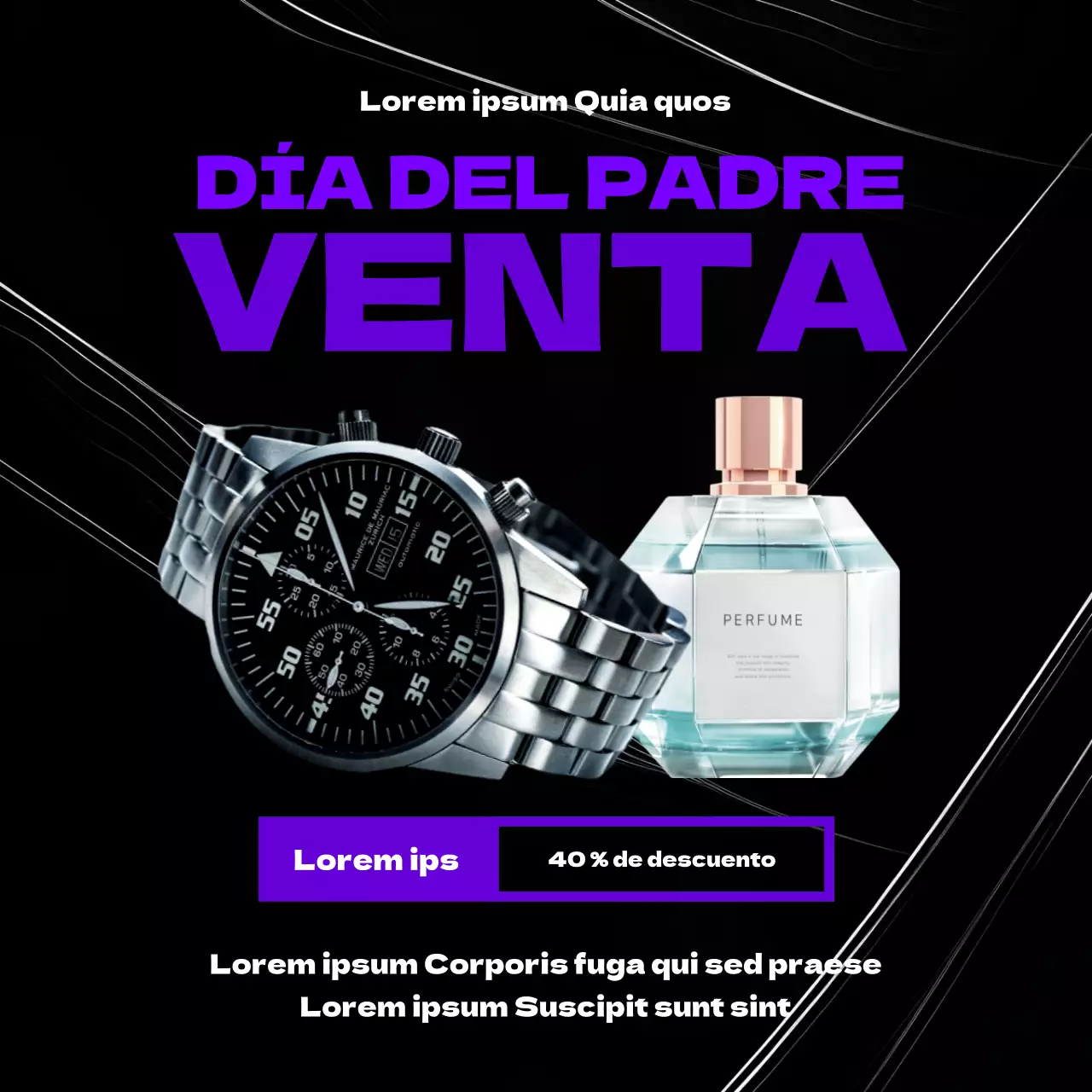 Black and Purple Modern Father's Day Sale Event Publicidad