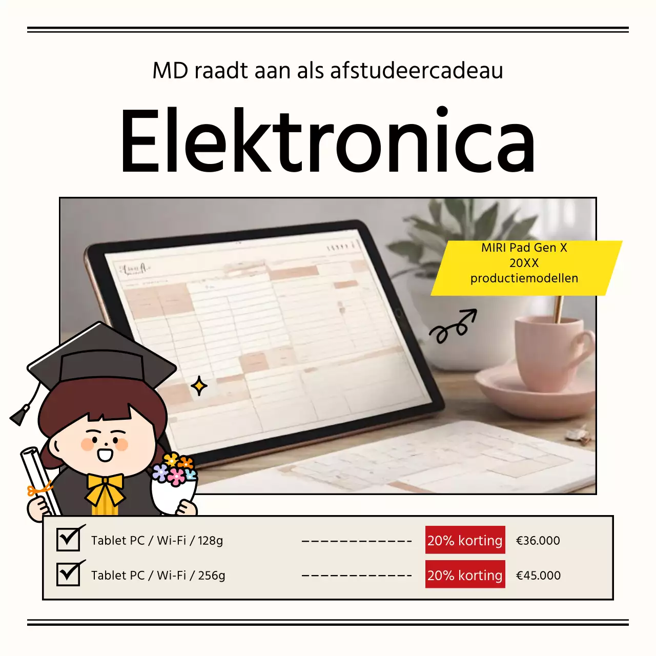 Promoot eenvoudige afstudeercadeaus in zwart en ivoor