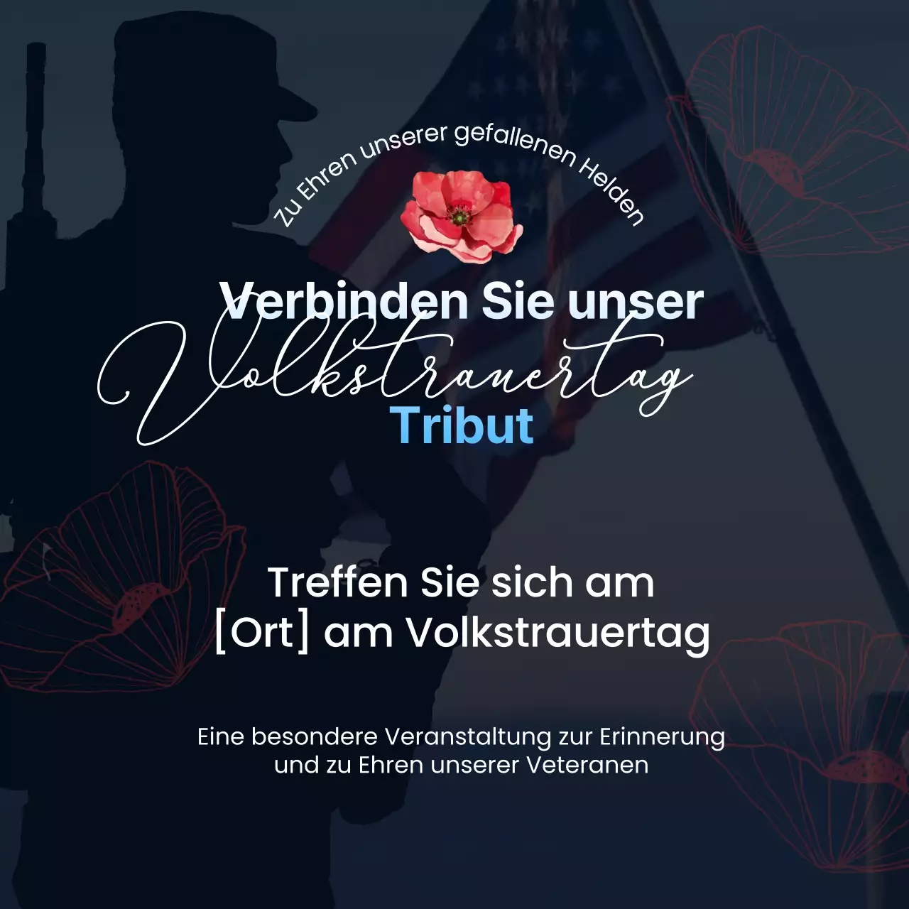 Blaue und rote einfache Gedenkkarte zum Gedenktag