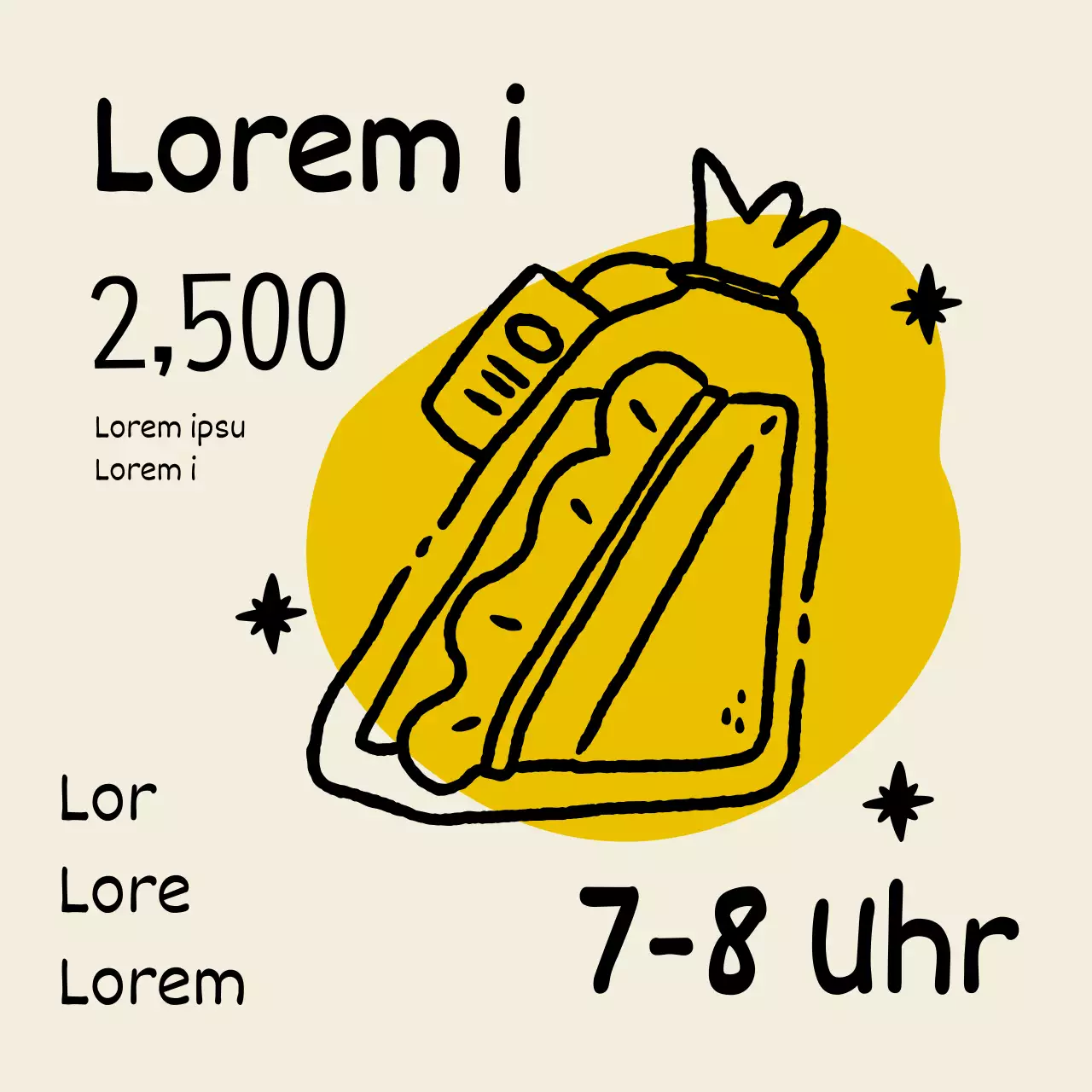 Einfaches Bäckerei-Café-Menü in Gelb und Beige mit einer Rabattanzeige