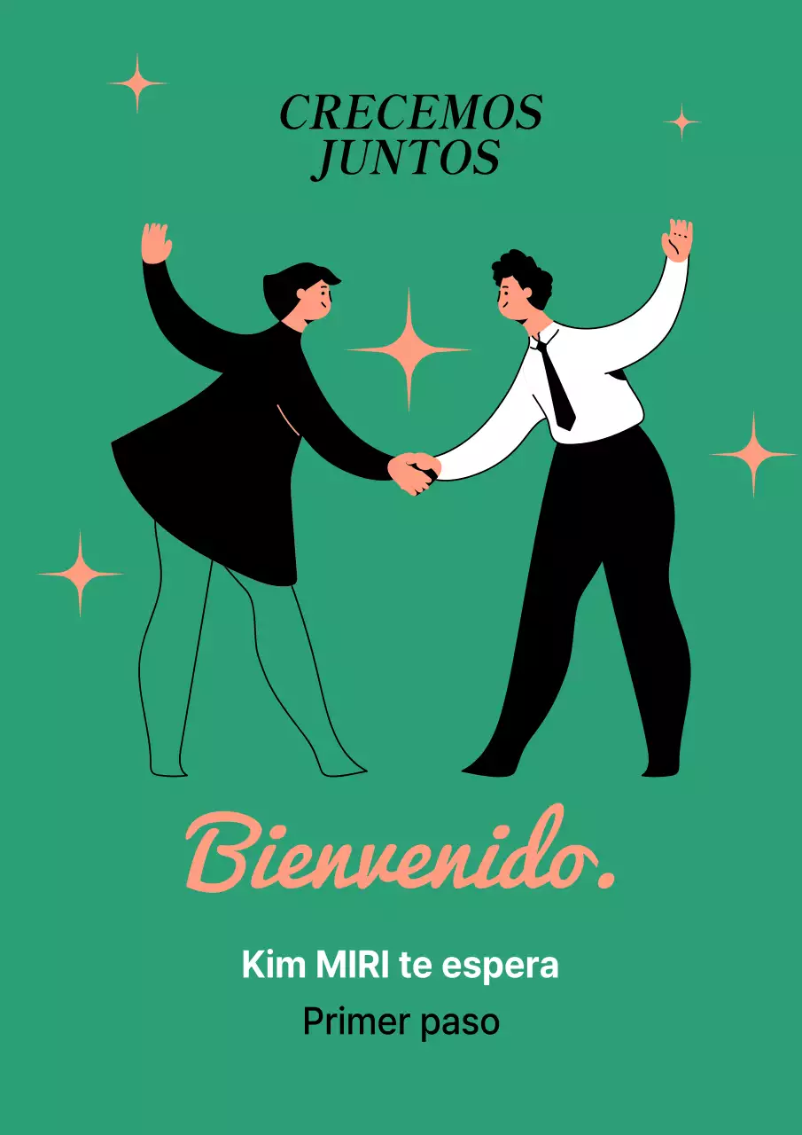 Un sencillo anuncio de bienvenida en verde y rosa