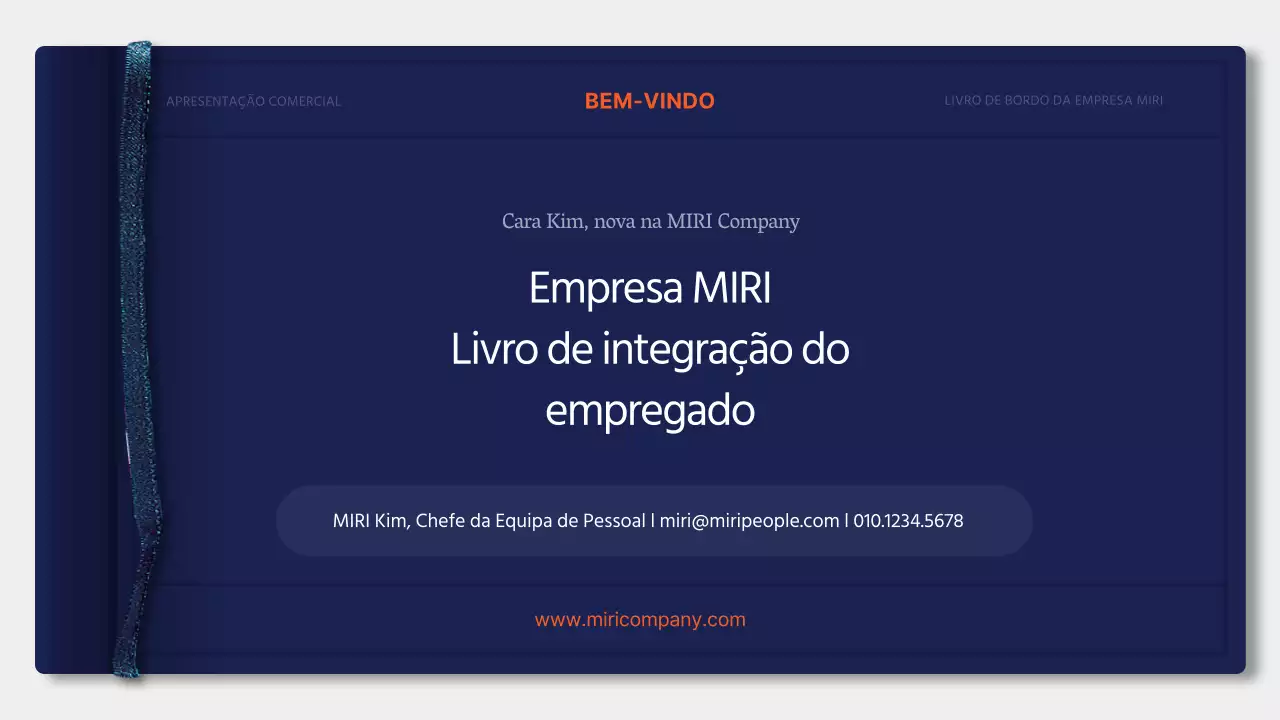 Materiais de formação simples, azuis e cor de laranja, para o livro de integração de novos contratados