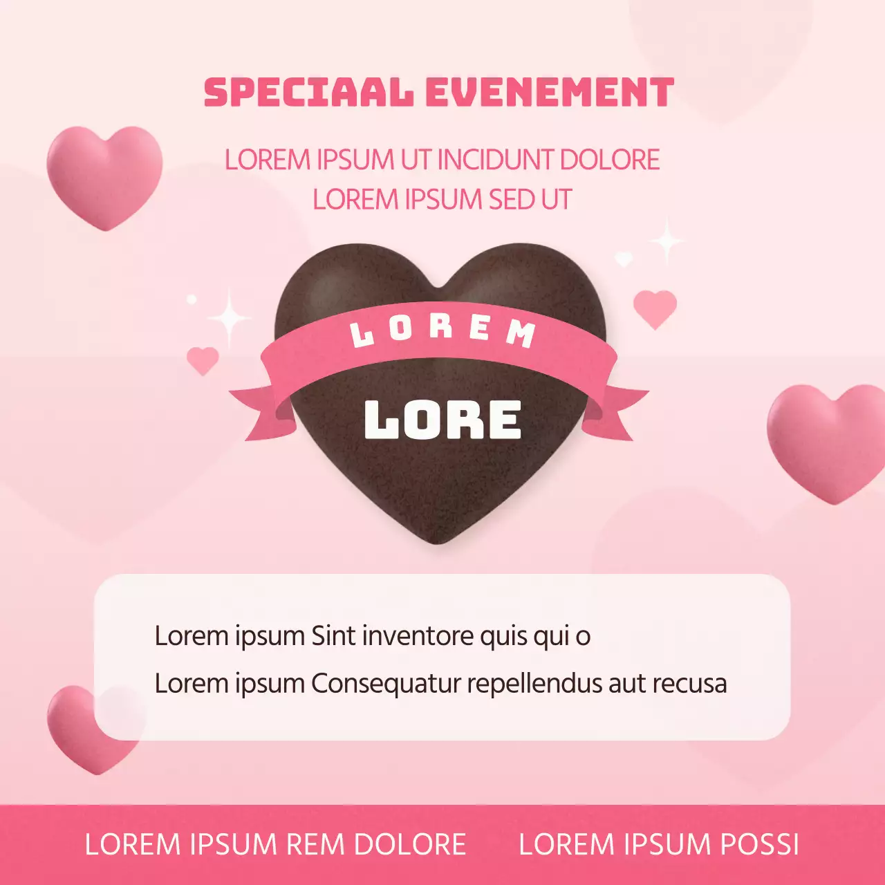 Kitscherige Valentijnsadvertentie in roze en bruin