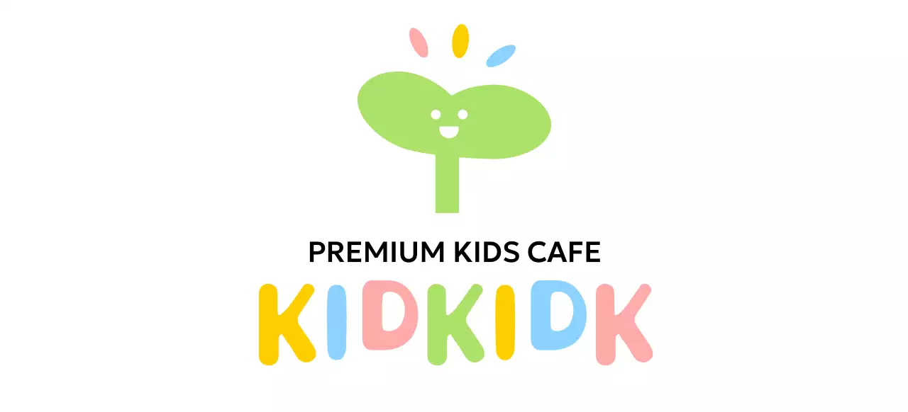 Kids Cafe color design with smiling bud icon