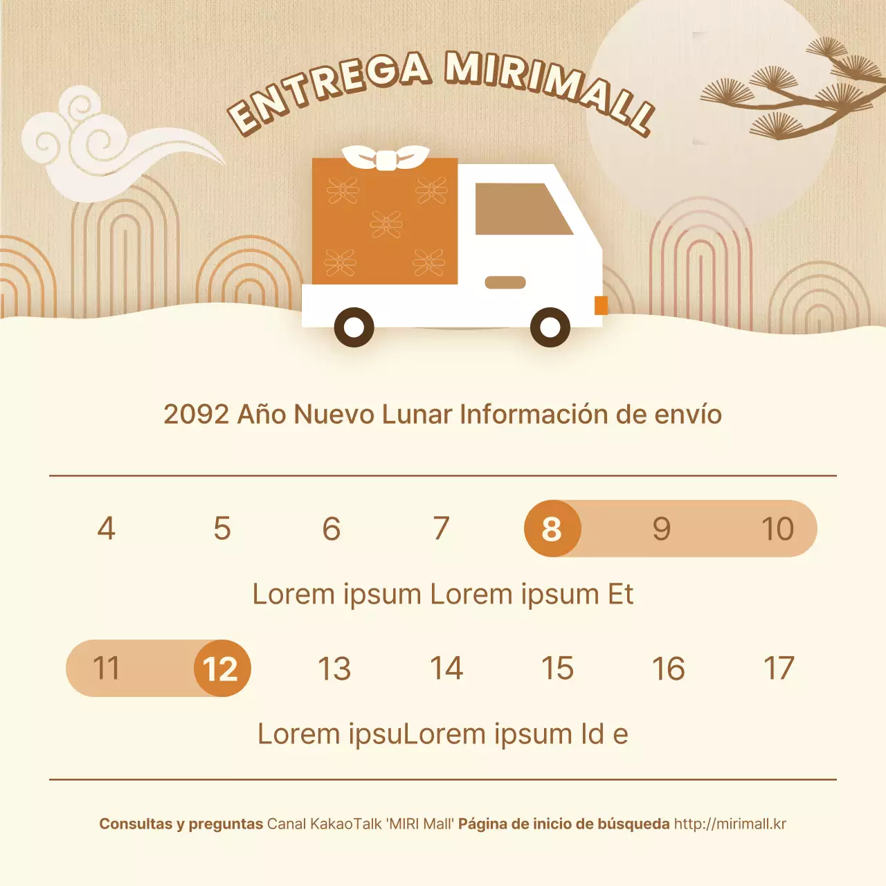 Anuncios de fechas de entrega de vacaciones en beige y naranja