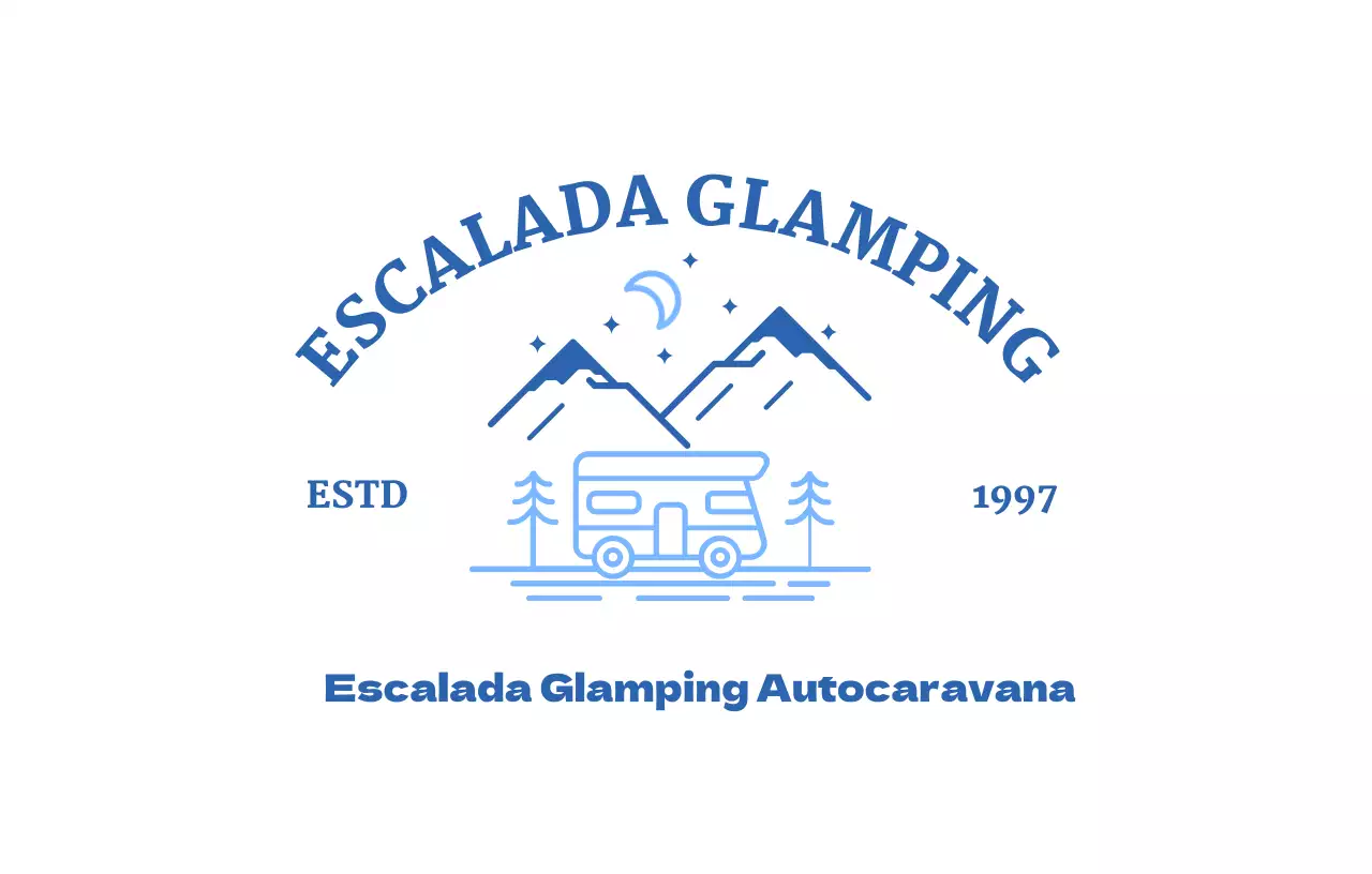 Tienda de camping con ilustraciones de montaña, luna y autocaravana