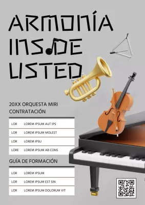 La carta de presentación de la orquesta gris y negra