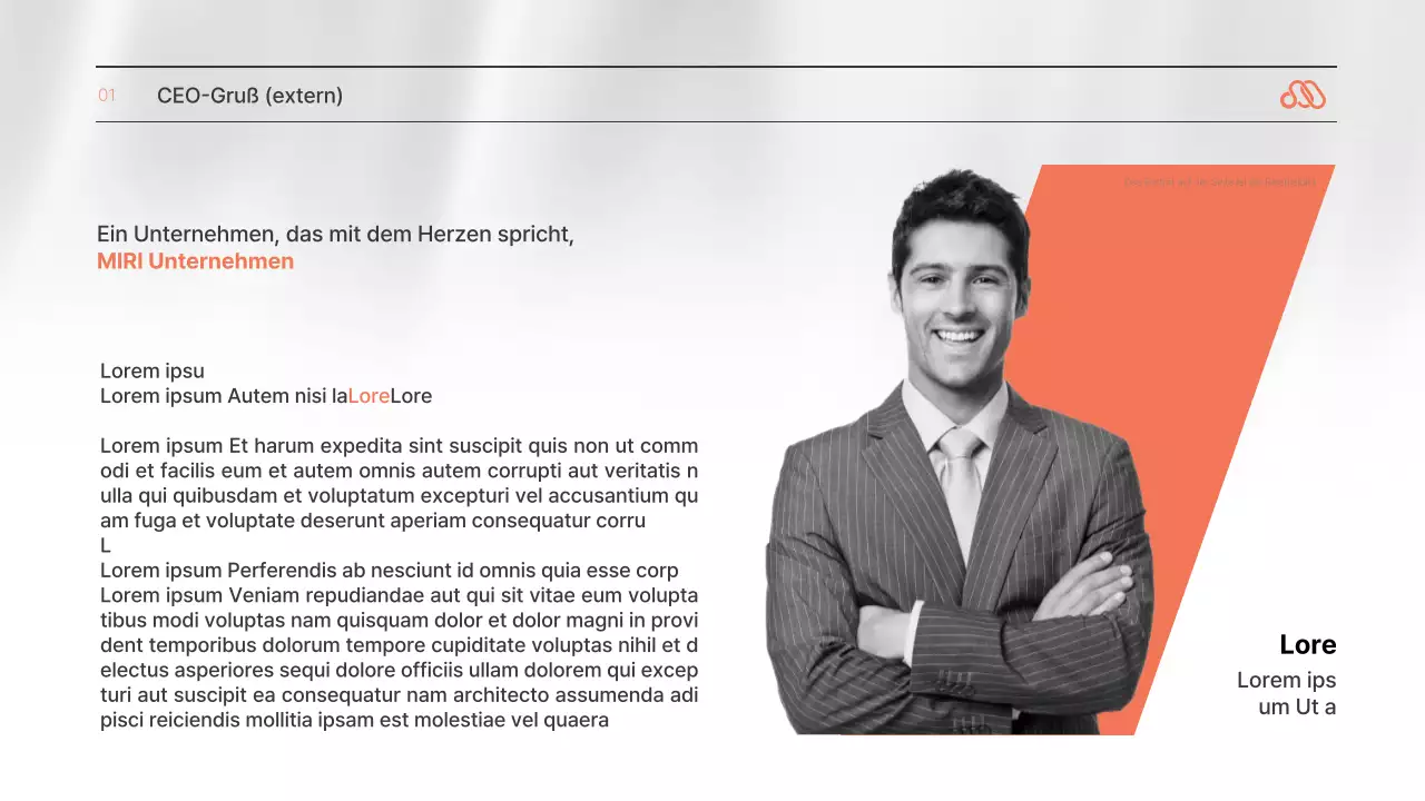 Ein einfaches, orange-schwarz-weißes Anschreiben