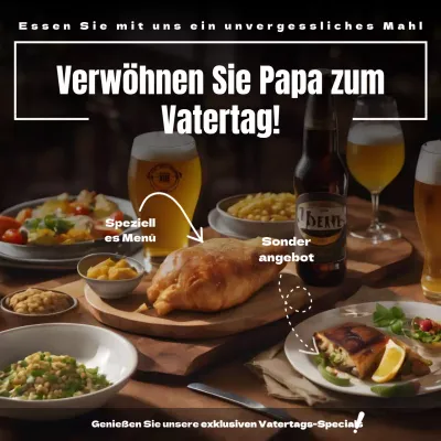 Schwarz und Beige Einfache Vatertags-Restaurant-Event-Anzeige