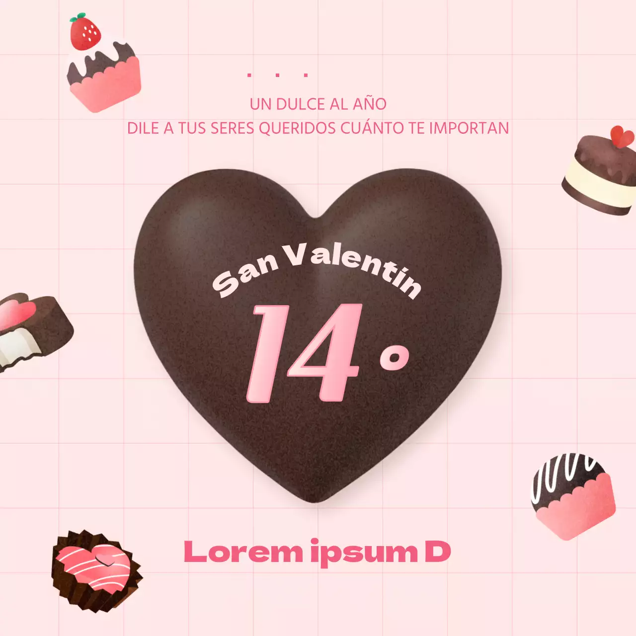 Kitschy anuncio de San Valentín en rosa y marrón