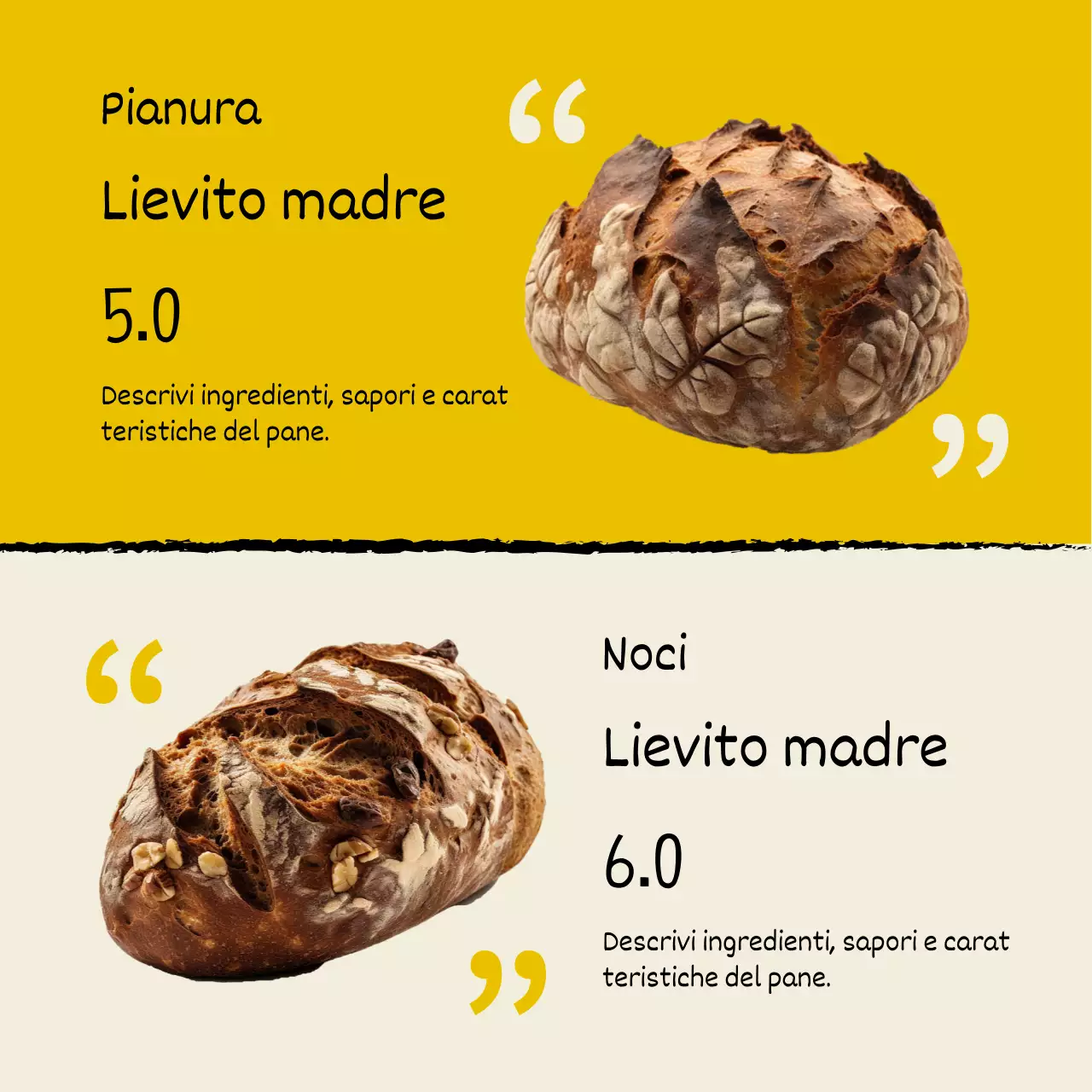Menu semplice di una panetteria in giallo e beige con un annuncio di sconto