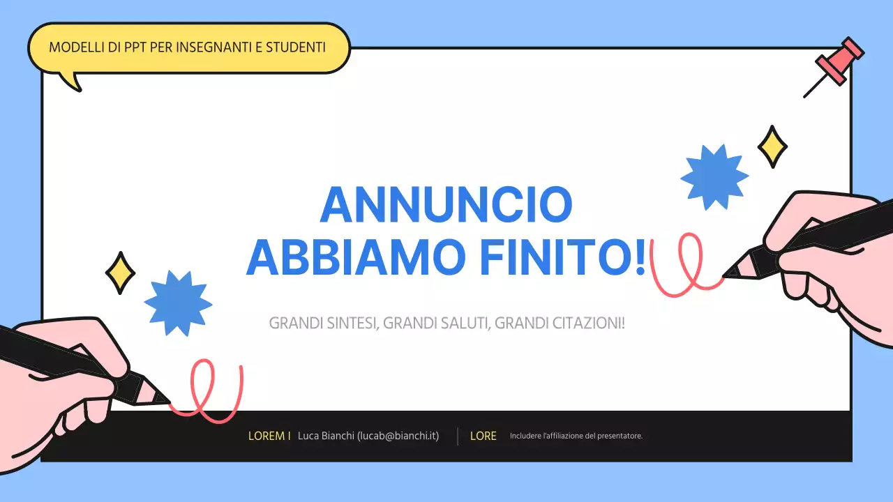 Presentazione degli elementi di studio blu e giallo