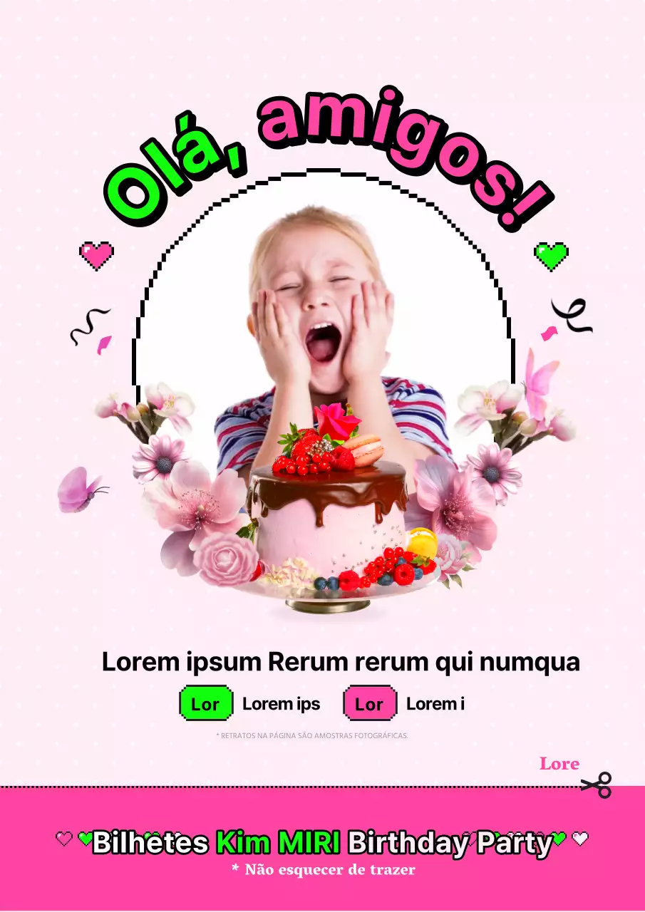 Convites de festa de aniversário Giggly em cor-de-rosa e chartreuse