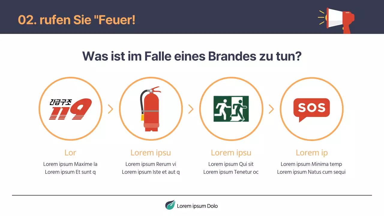 Einfaches Schulungsmaterial für den Brandschutz in Marineblau und Orange