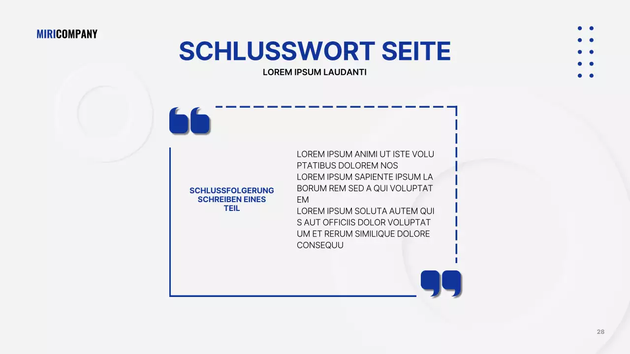 Minimalistische Geschäftspräsentation in Weiß und Marineblau