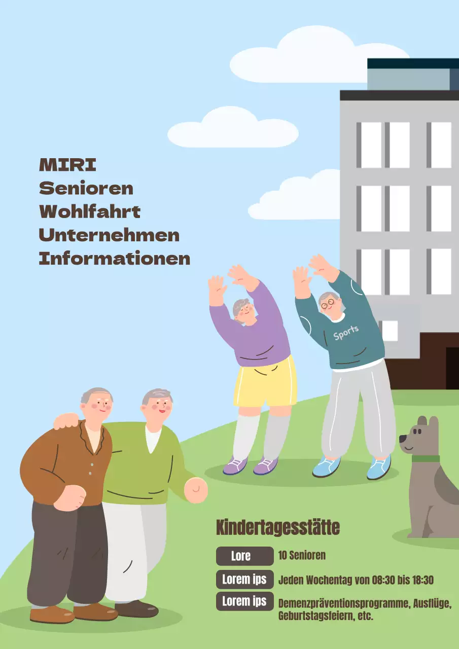 Förderung der hellblauen und braunen Farbgebung eines gemütlichen Seniorenzentrums