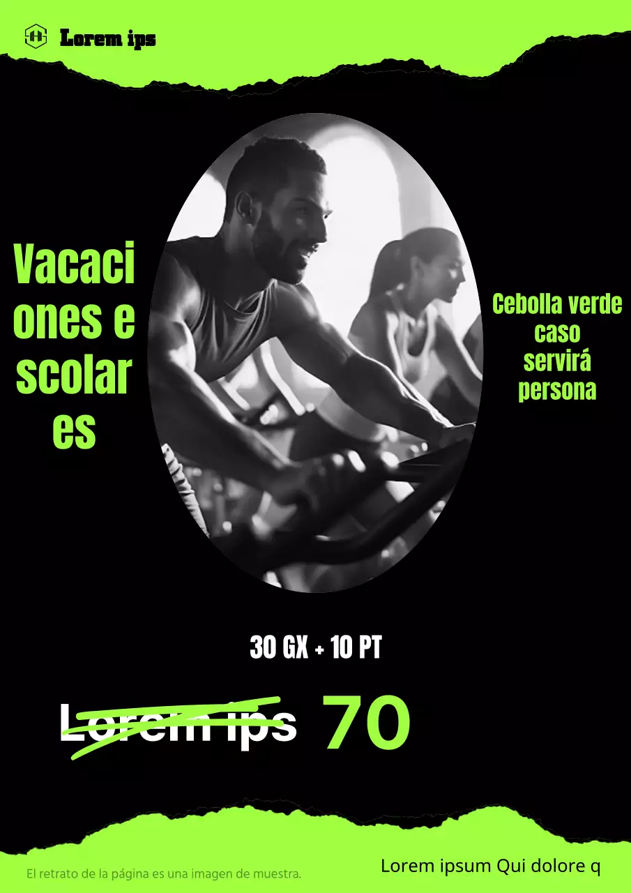 Anuncie una venta de gimnasios para las vacaciones escolares con detalles en negro y verde lima