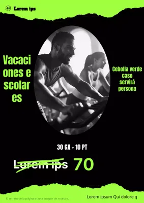 Anuncie una venta de gimnasios para las vacaciones escolares con detalles en negro y verde lima