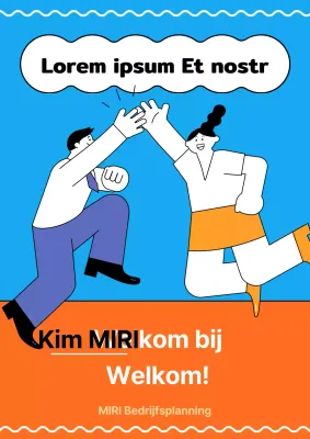 Een kitscherige oranje en blauwe welkom op het werk post