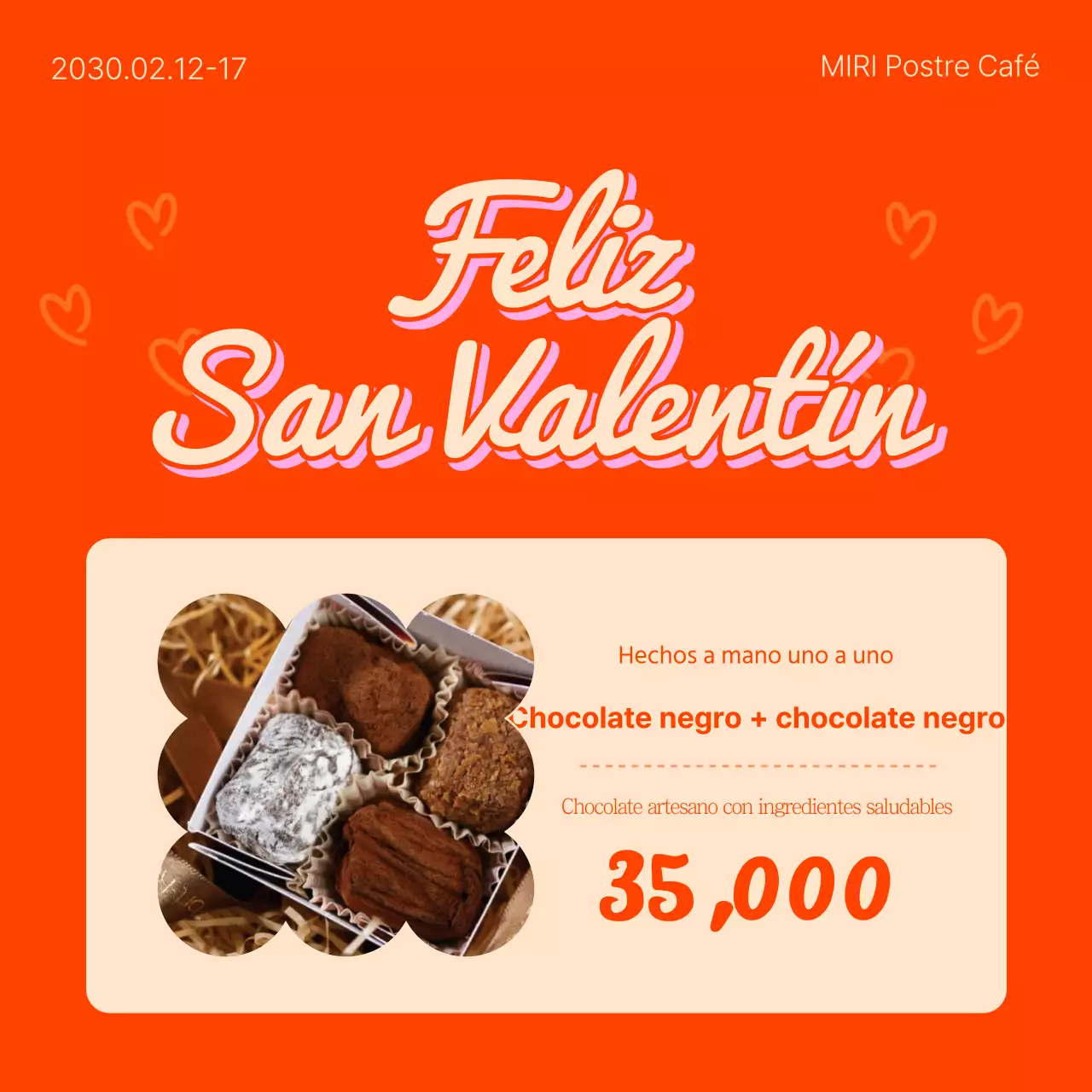Anuncio pop art de rebajas de San Valentín en naranja y rosa