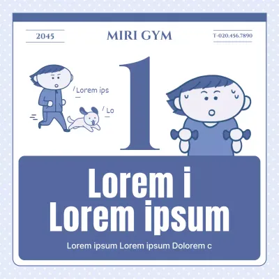 Promoot fitness in een blauwe en lichtblauwe retro kalenderstijl