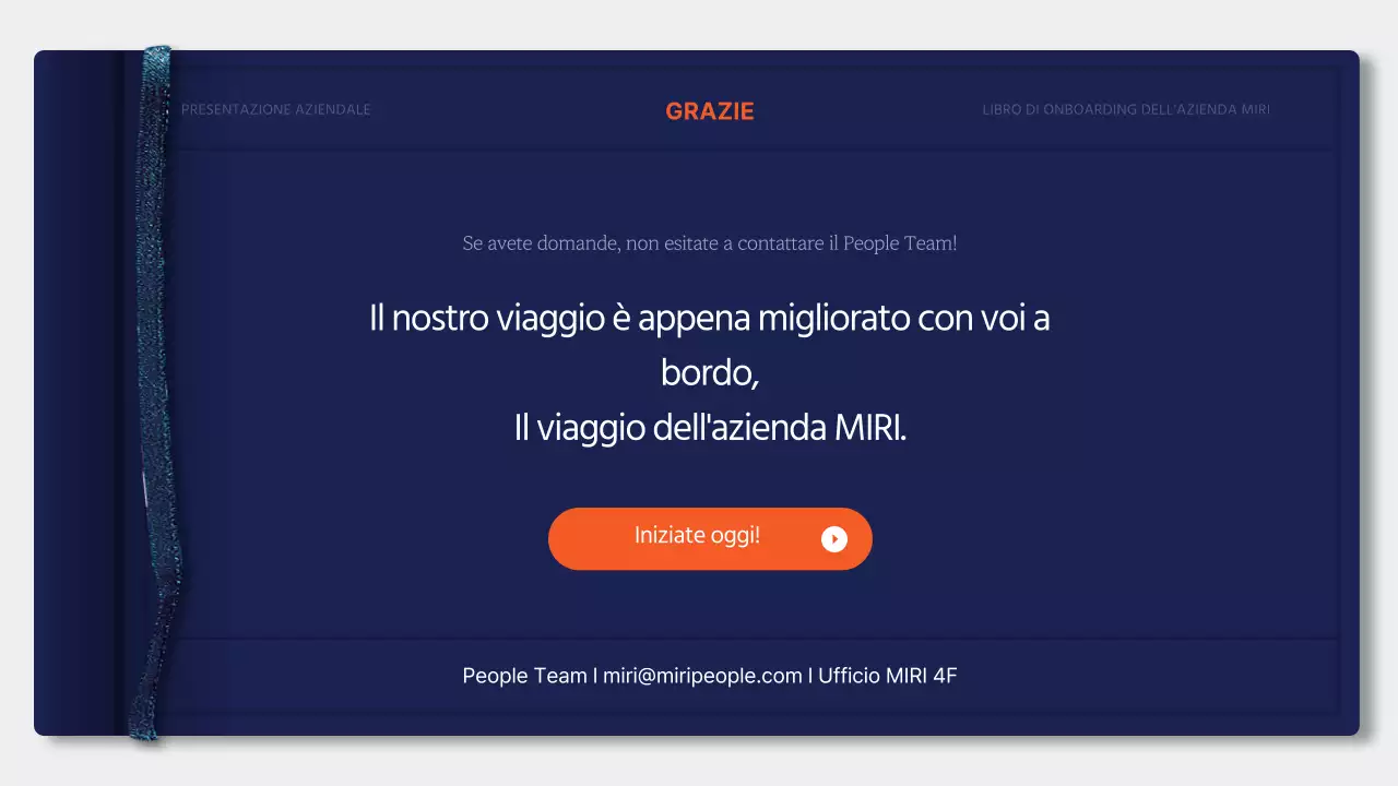 Materiale di formazione semplice, blu e arancione, per l'onboarding dei nuovi assunti