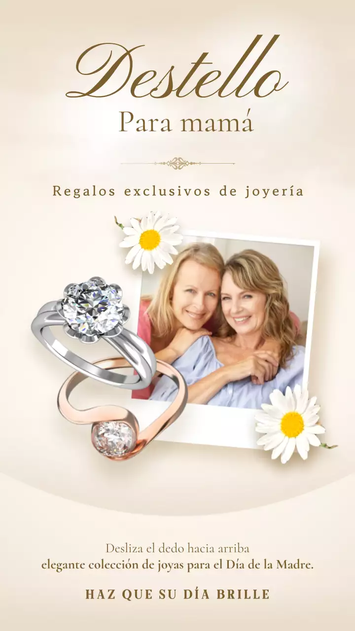 Anuncio de venta de joyas elegantes en beige y amarillo para el Día de la Madre