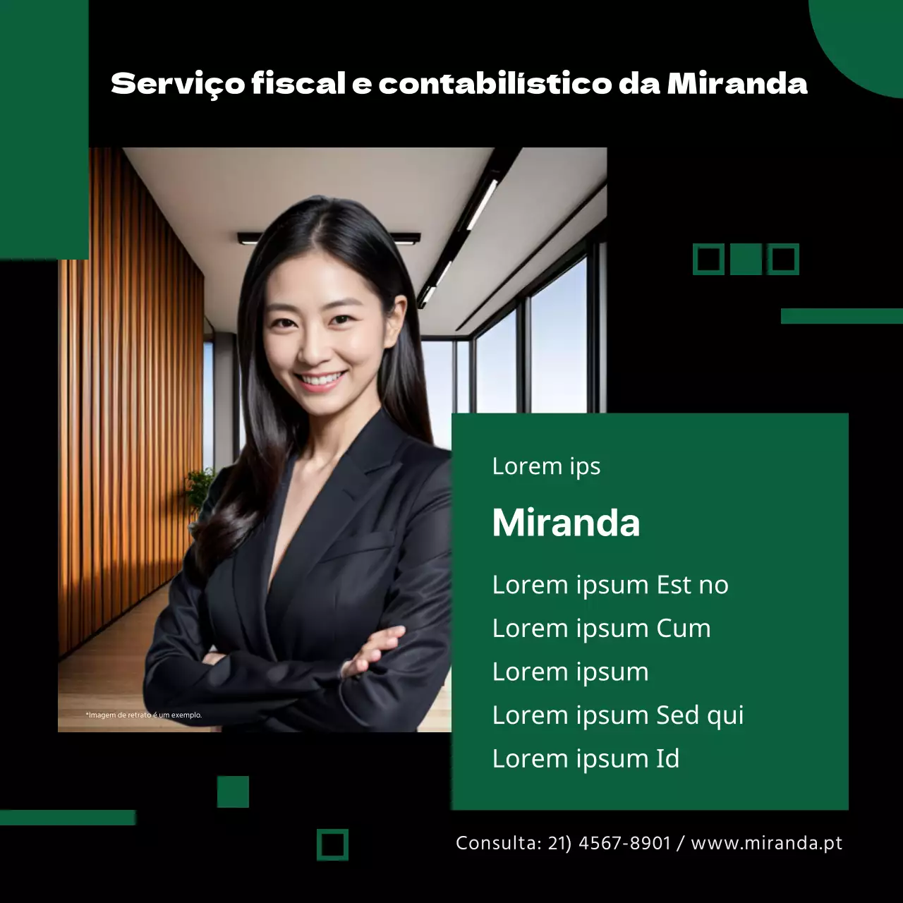 Promova o seu gabinete fiscal e de contabilidade com preto, verde e minimalismo