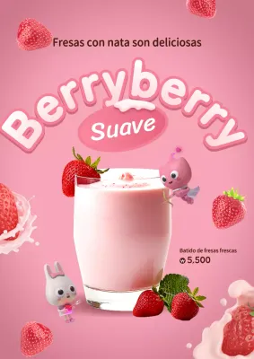 Promueve un bonito batido de fresas en rosa y rojo