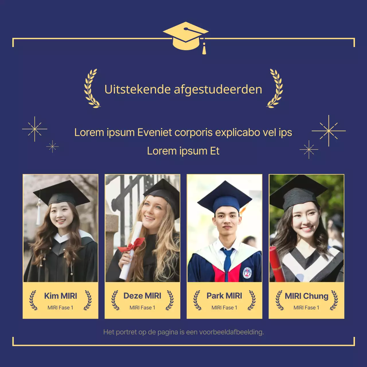 Een klassieke afstudeerpaal in marineblauw en goud