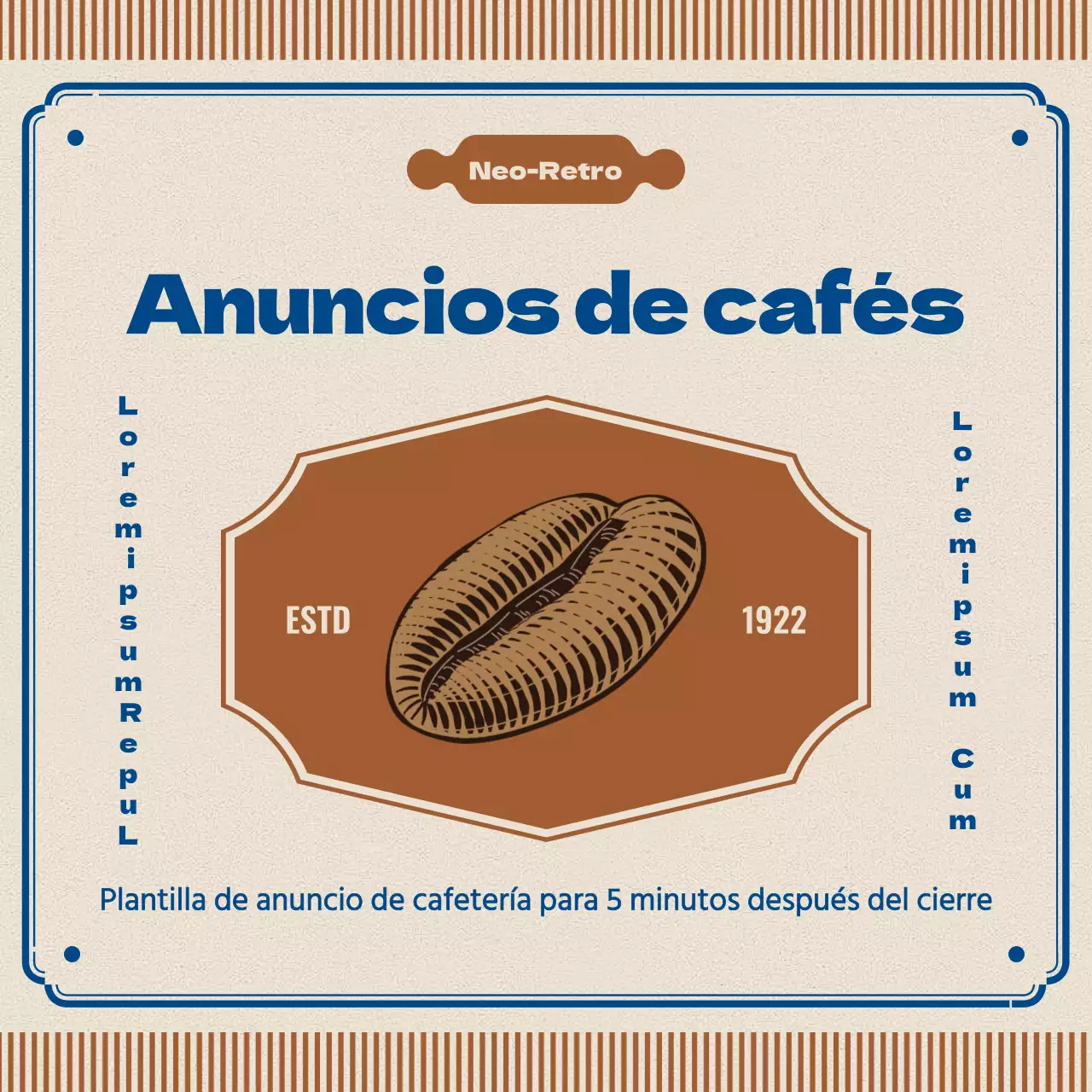 Anuncio de cafetería retro en marrón y azul