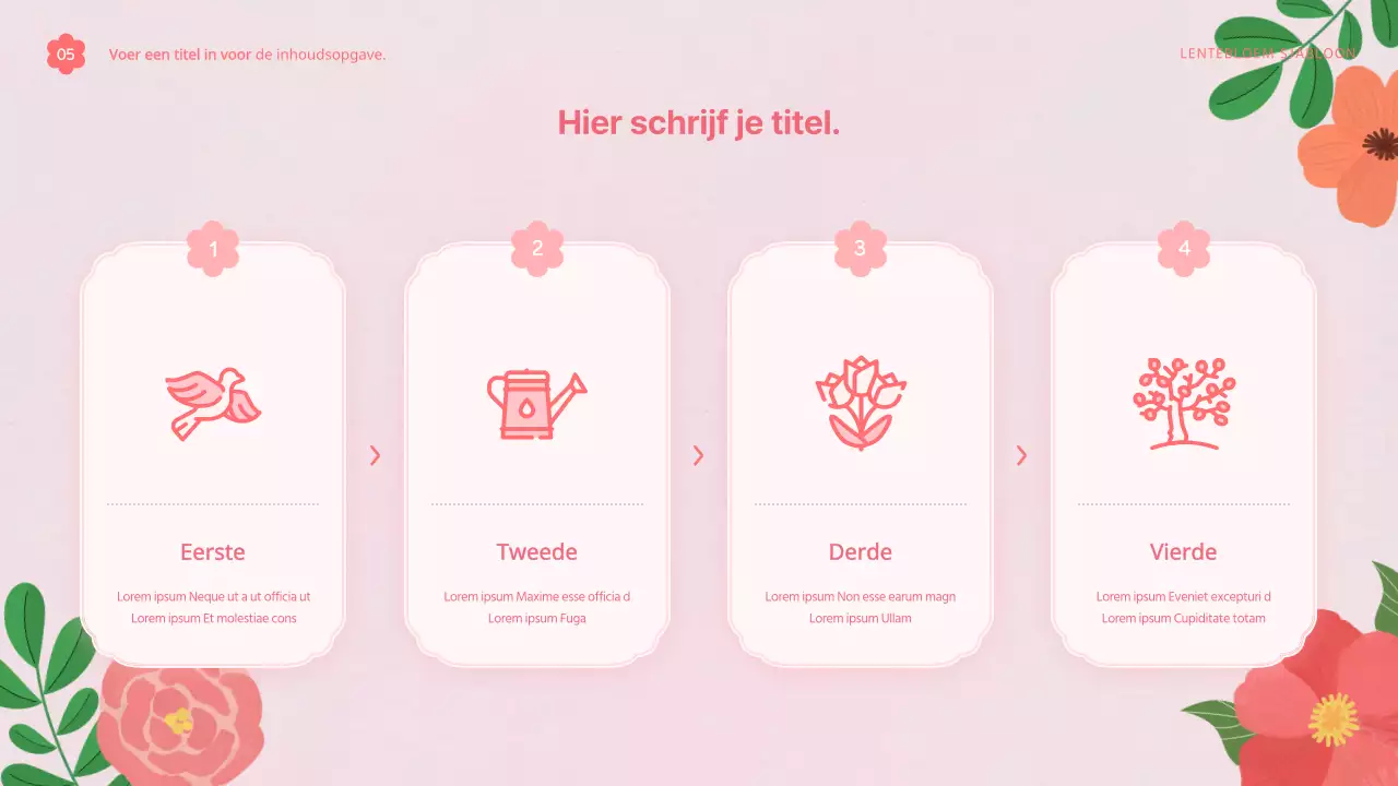 Sjabloonvoorstel met mooie lentebloemen in roze en wit