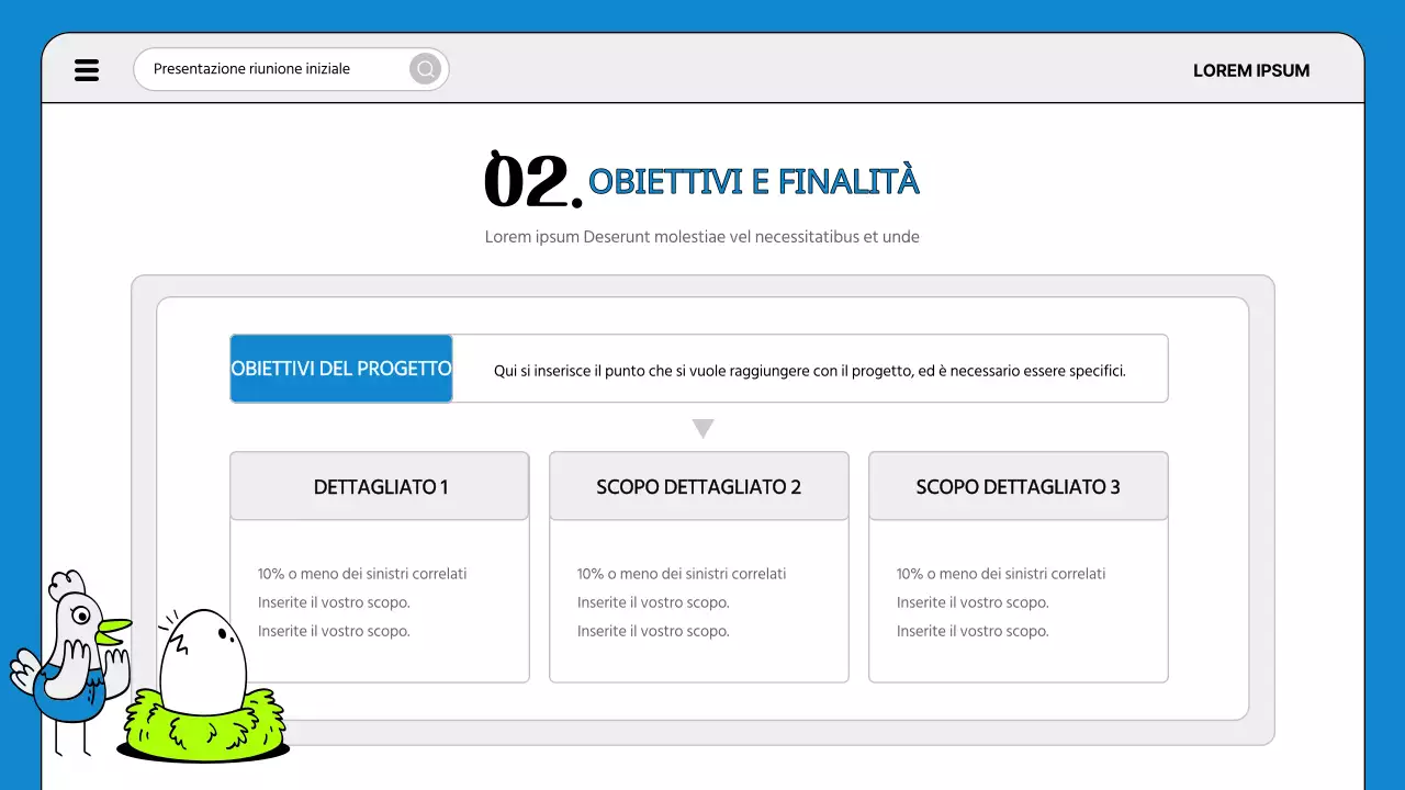 Una semplice agenda per la riunione di avvio del progetto in blu e fluorescenza