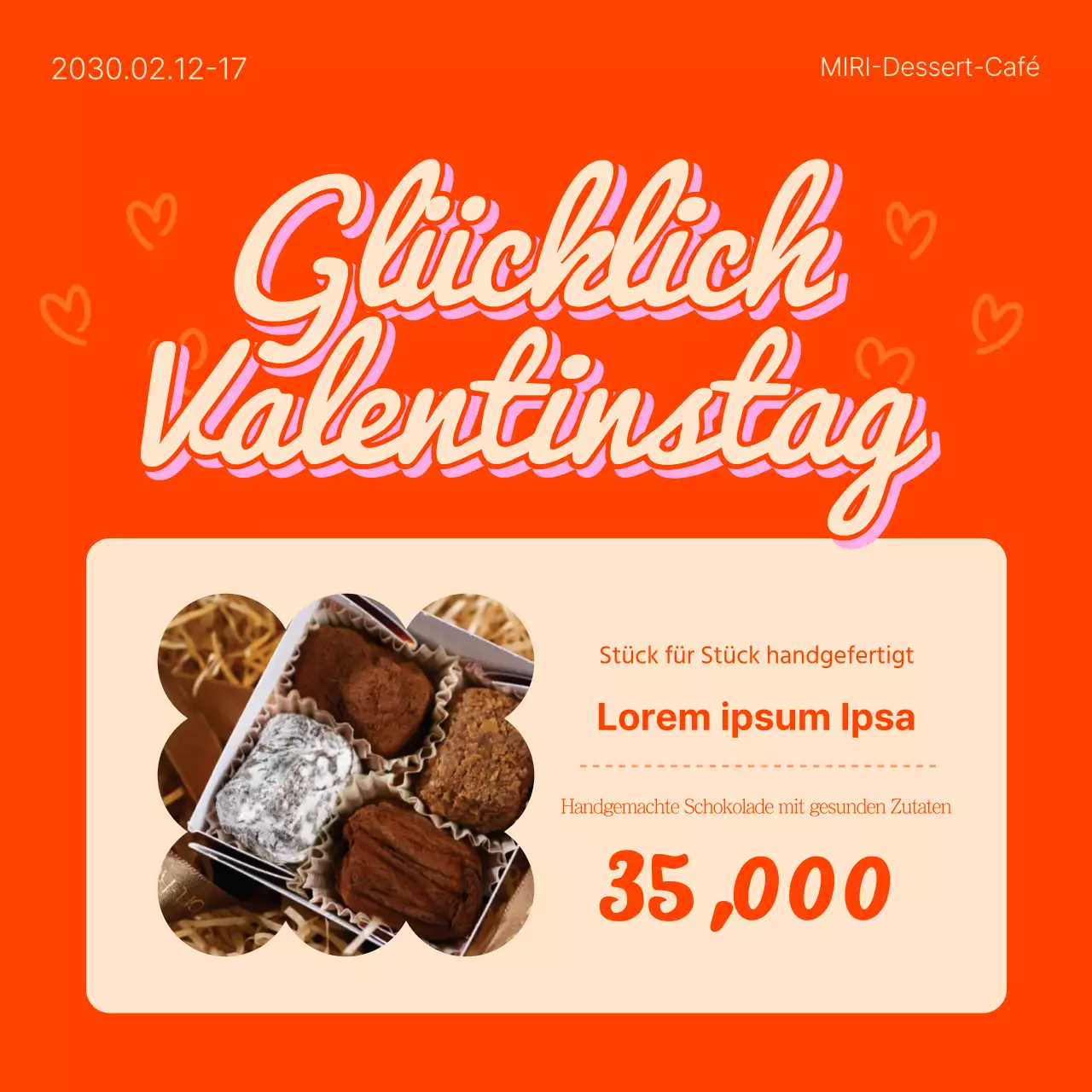 Pop-Art-Anzeige zum Valentinstag in Orange und Rosa