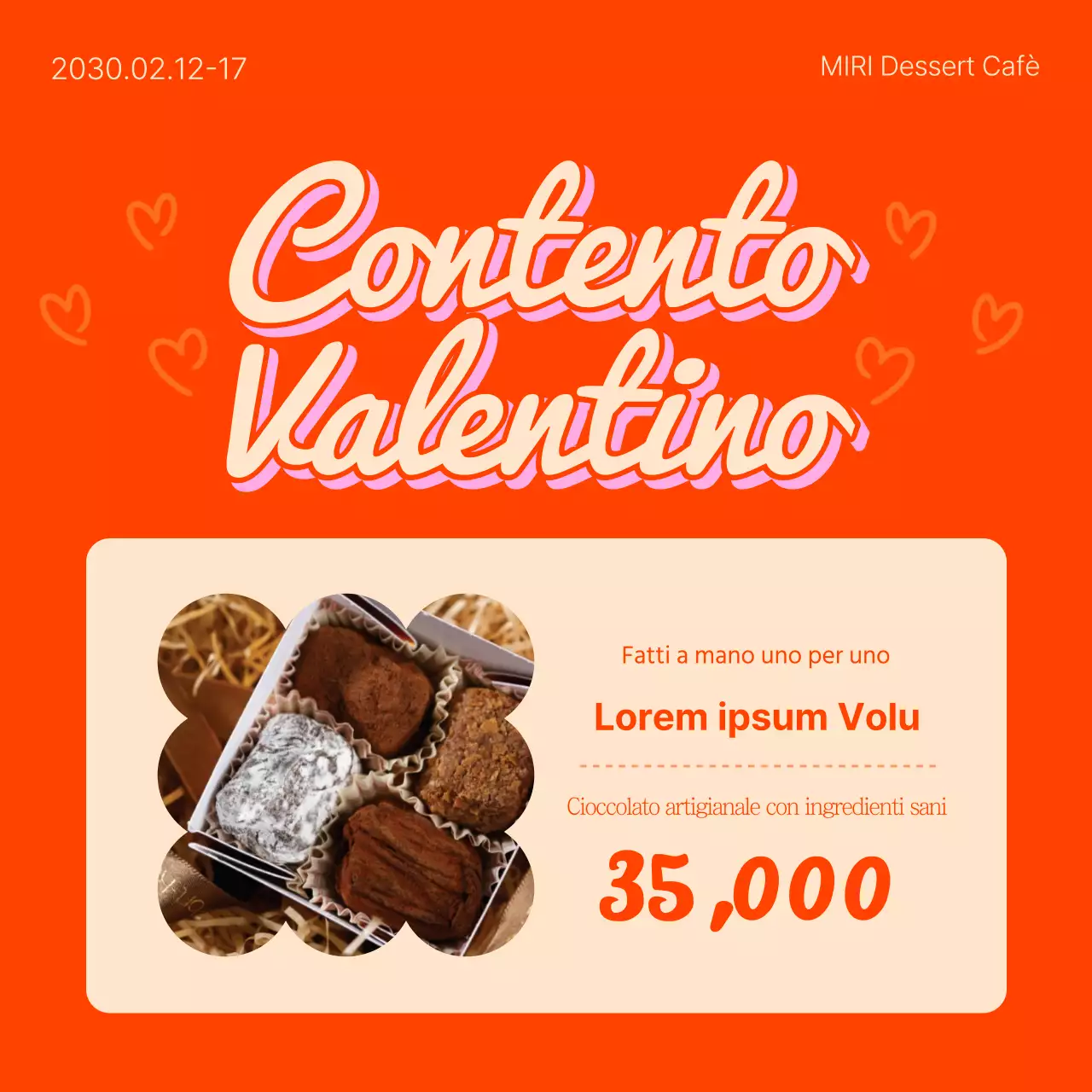 Annuncio pop art di San Valentino in arancione e rosa