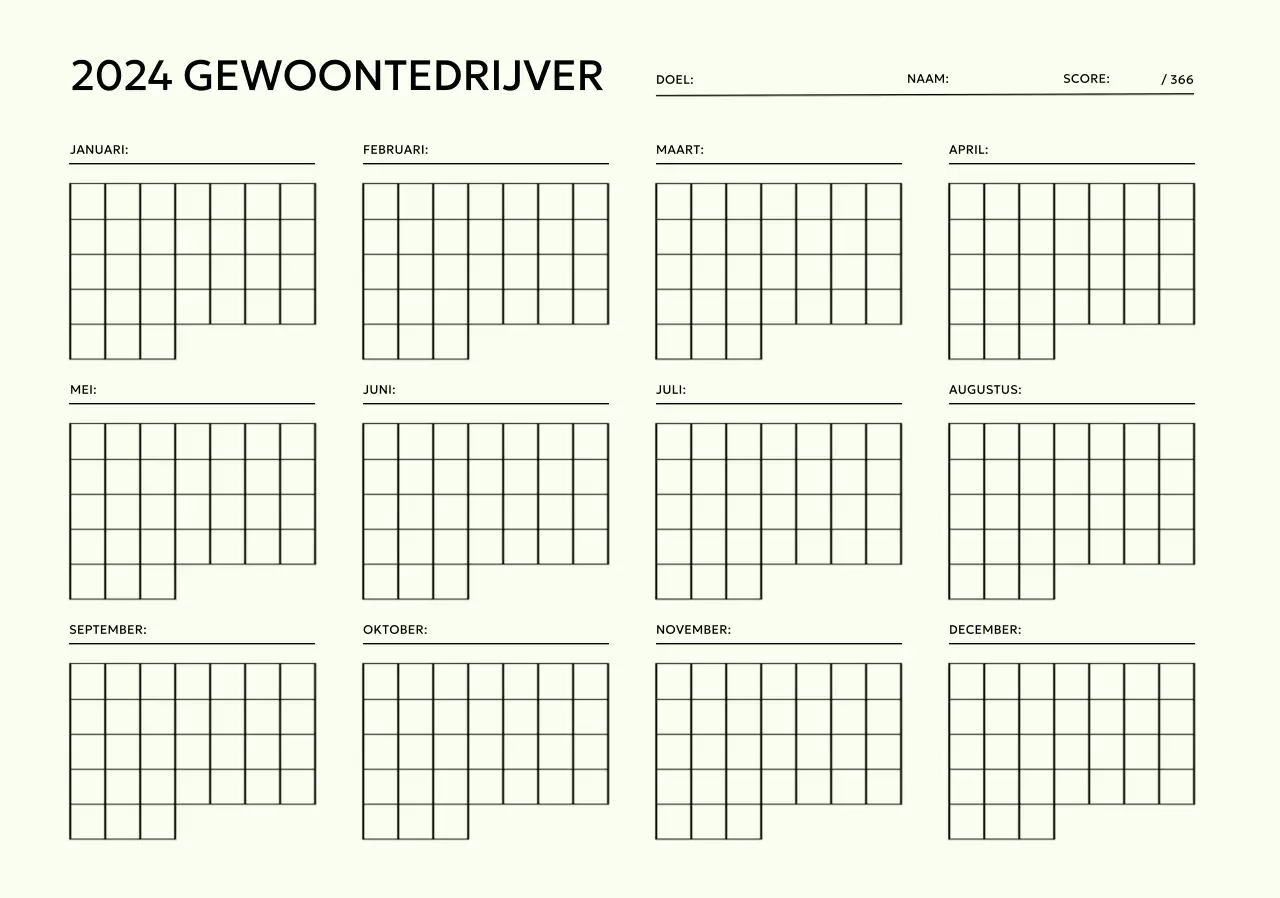 Ontwerp een jaarlijkse gewoonte-tracker die je elke maand kunt afvinken