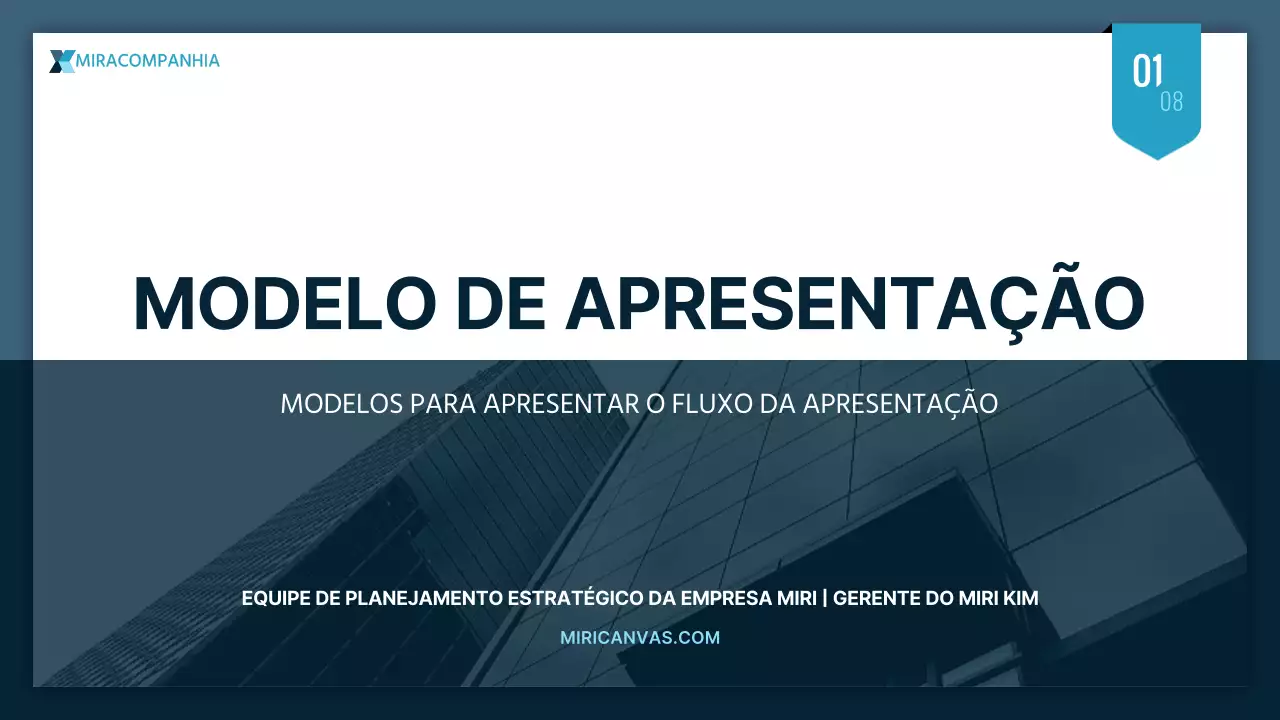 Apresentação comercial simples em tons de menta e azul-marinho