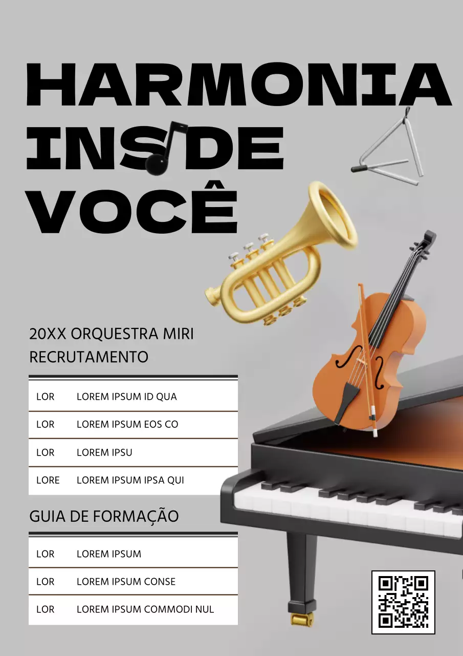Carta de apresentação de recrutamento da orquestra cinzenta e negra
