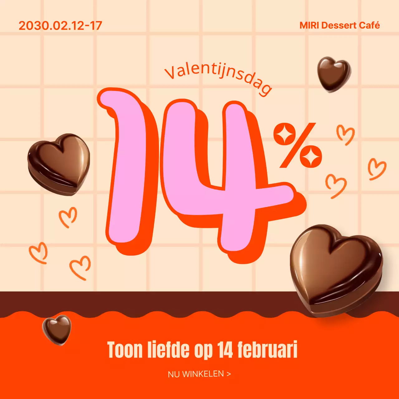 Pop-art Valentijnsverkoopadvertentie in oranje en roze