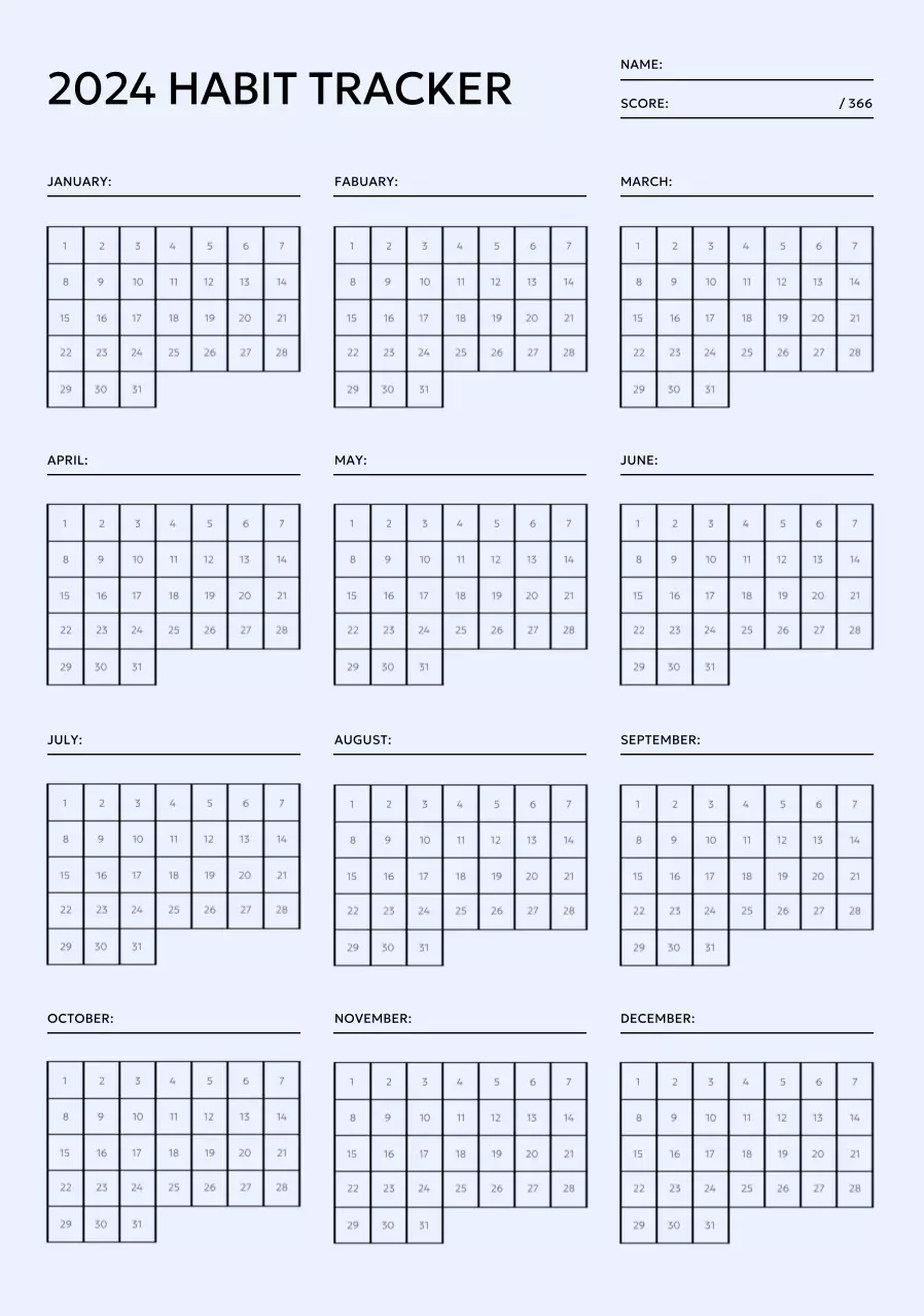 Design a yearly habit tracker that you can check off each month