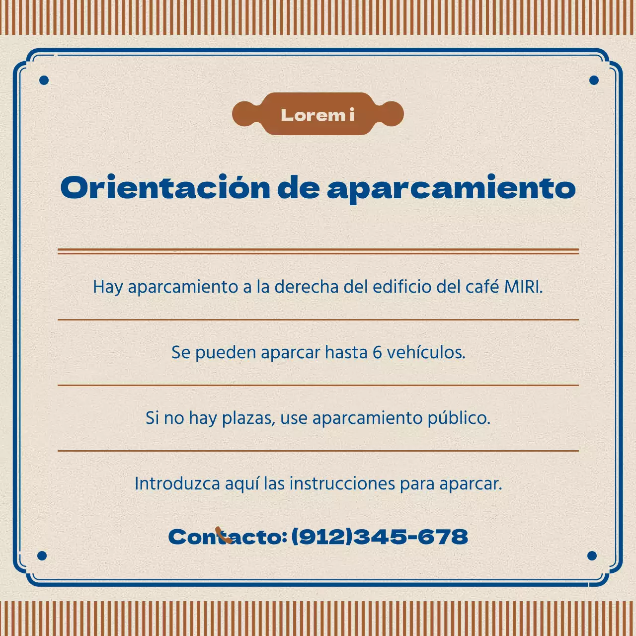 Anuncio de cafetería retro en marrón y azul