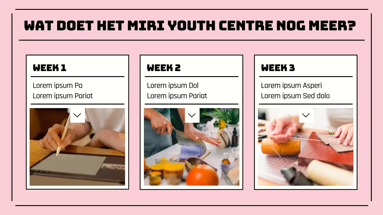 Presentatie van een mooie roze activiteit in een jeugdcentrum