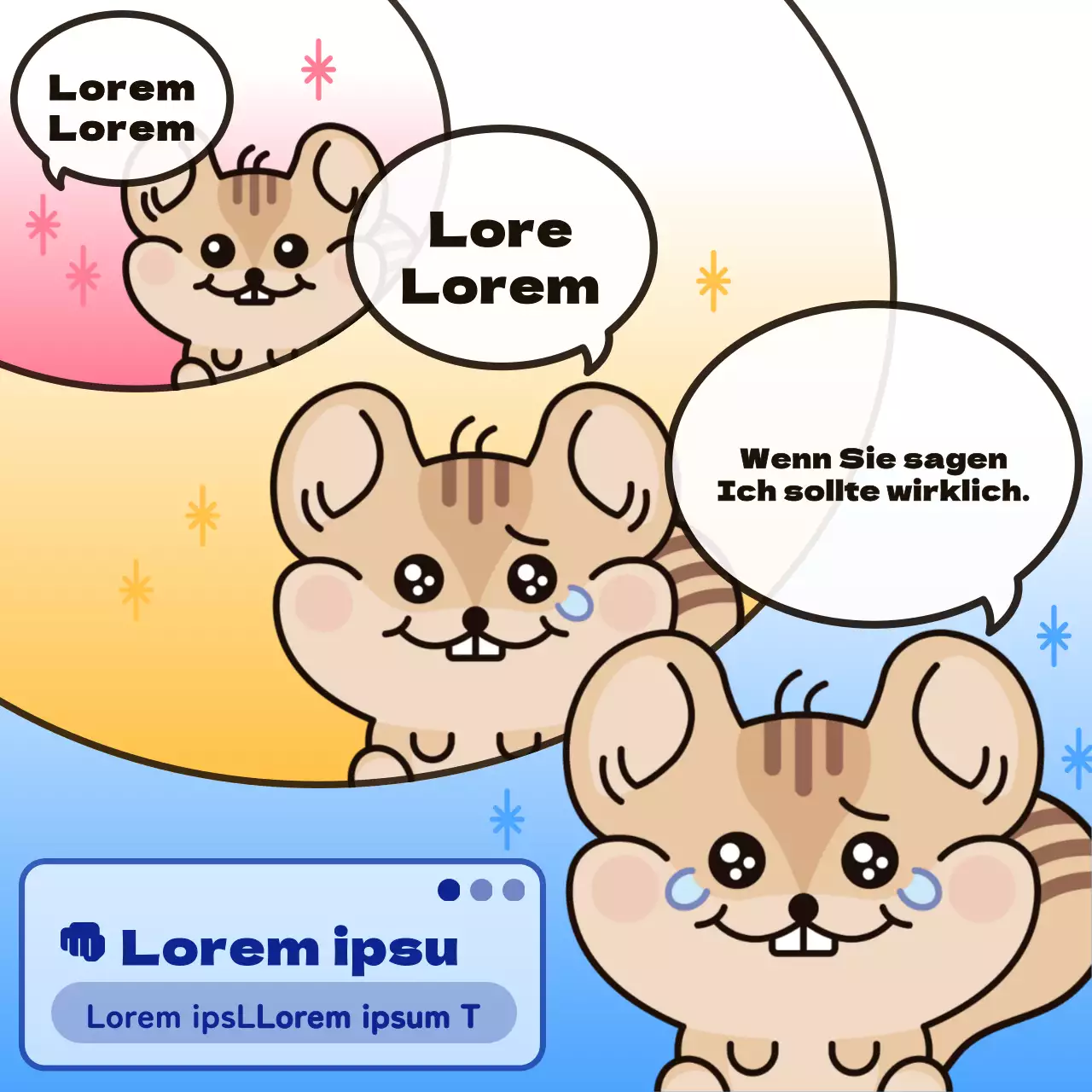 Gag-Konzept PT Übung Sprechblasen in beige und schwarz.