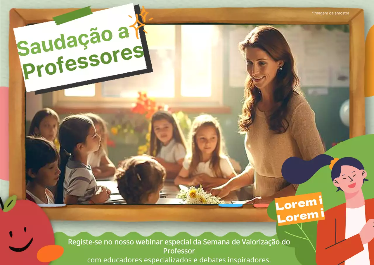 Convite para webinar verde e vermelho de charme para o Dia do Professor