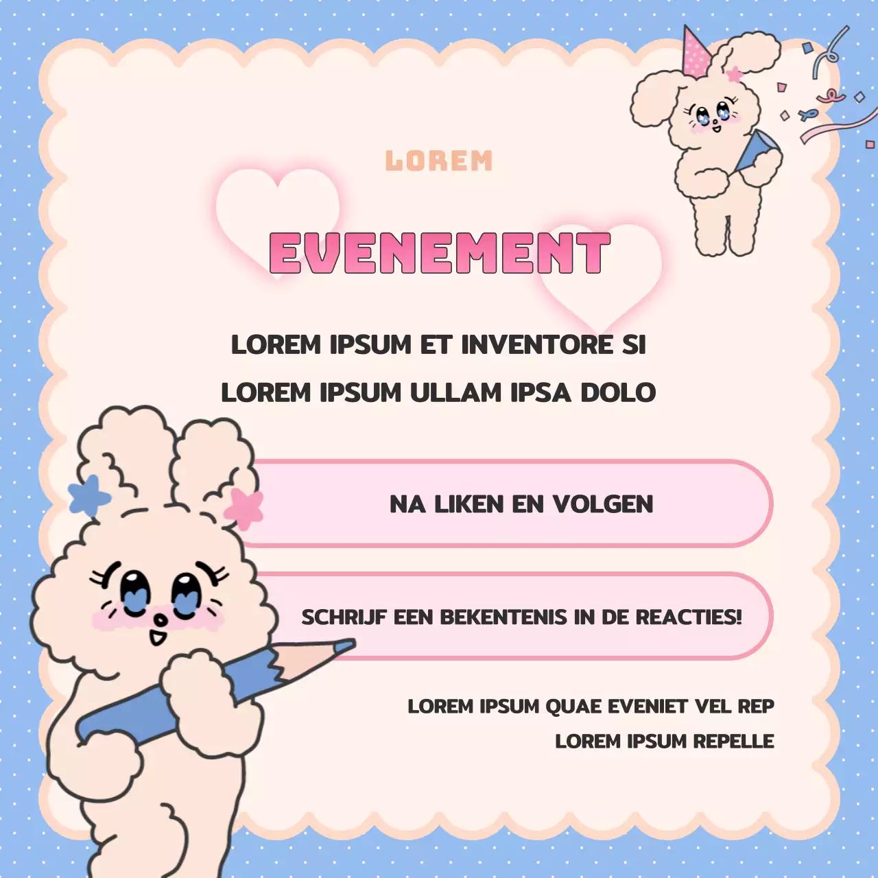 Een schattige Valentijnsadvertentie in roze en lichtblauw