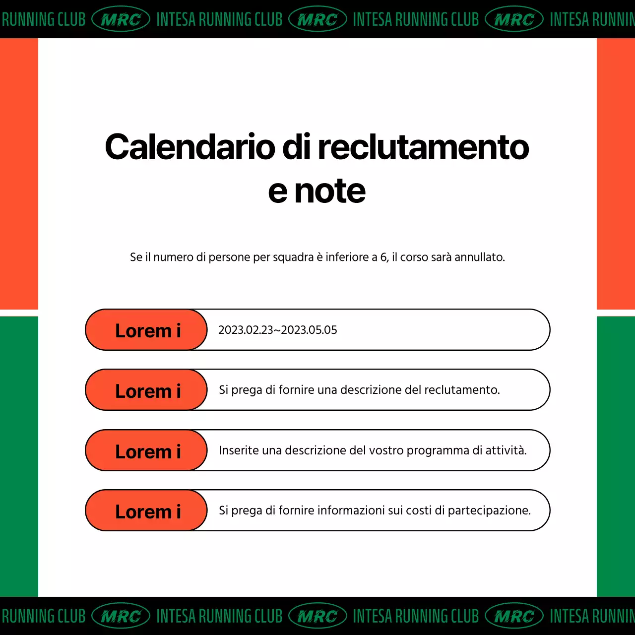 Reclutamento di membri per un club di corsa arancione kitsch